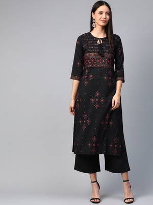 Black printed silk ethnic-kurtis 1
