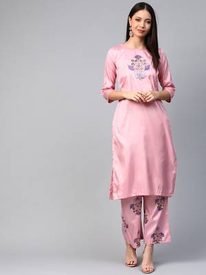 Pink printed silk ethnic-kurtis 1