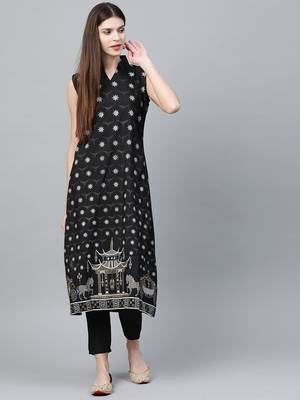 Black printed silk ethnic-kurtis 1