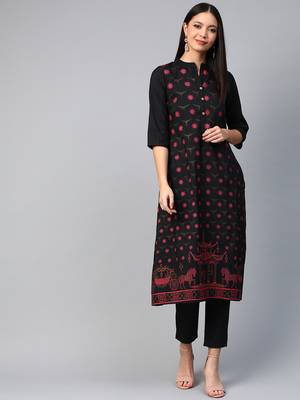 Black printed silk ethnic-kurtis 1