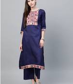 Navy blue printed silk ethnic-kurtis
