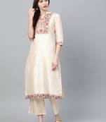 Cream printed silk ethnic-kurtis