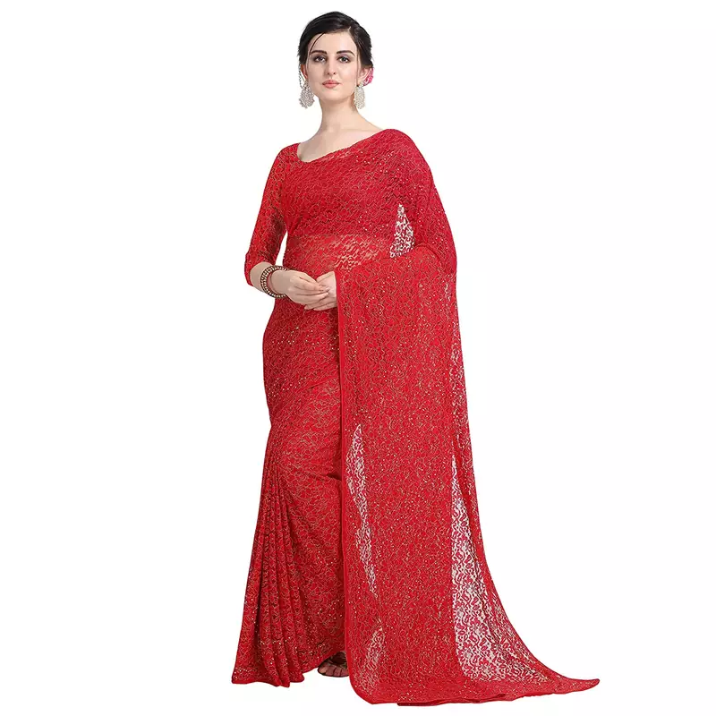 Women Bollywood Net Saree With Blouse Piece