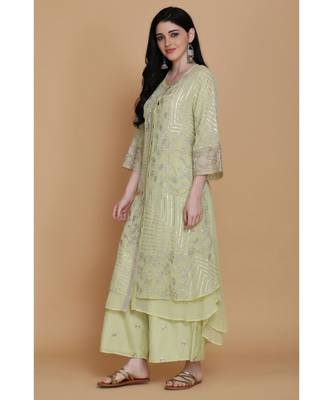  Apple Green Double Layer Tunic With Farshi 1