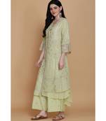 ANJU HARLEEN APPLE GREEN DOUBLE LAYER TUNIC WITH FARSHI