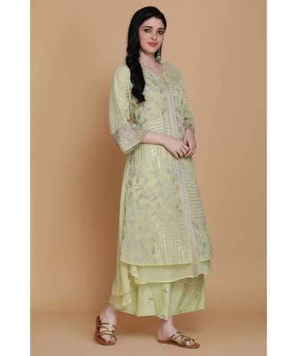  Apple Green Double Layer Tunic With Farshi 2