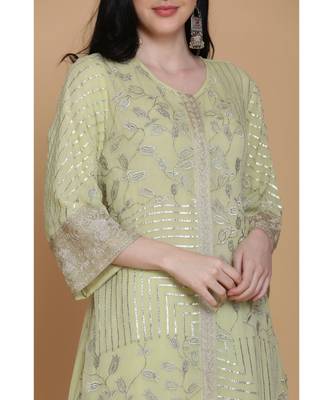  Apple Green Double Layer Tunic With Farshi 4
