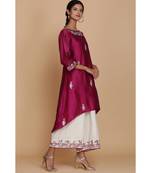 Anju Harleen Magenta Asymmetrical Tunic With Ivory Farshi