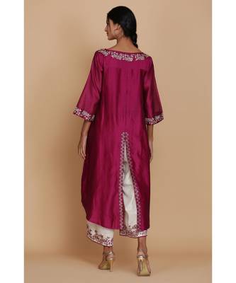 Anju Harleen Magenta Asymmetrical Tunic With Ivory Farshi 2