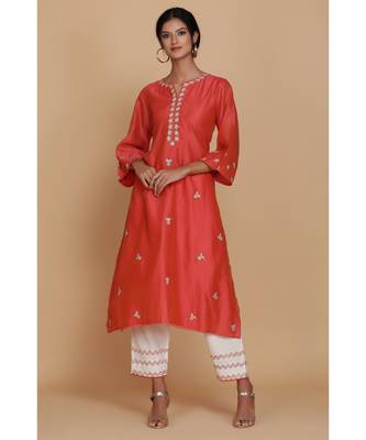 Anju Harleen Burnt Orange Tunic With Ivory Pants 1