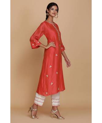Anju Harleen Burnt Orange Tunic With Ivory Pants 2