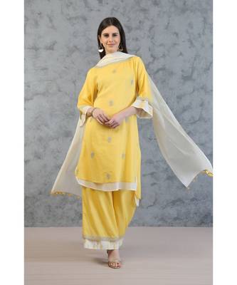  Sunshine Yellow Double Layer Tunic With Farshi And Dupatta 1