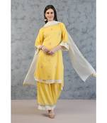  Sunshine Yellow Double Layer Tunic With Farshi And Dupatta