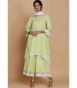 Anju Harleen Apple Green Double Layer Tunic With Farshi And Dupatta
