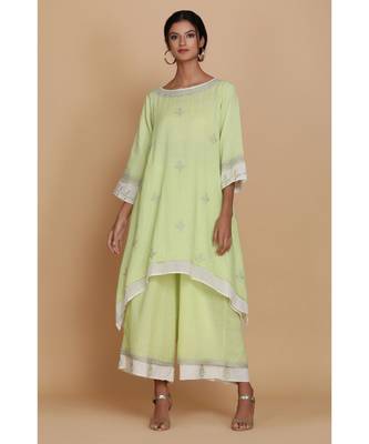 Anju Harleen Apple Green Double Layer Tunic With Farshi And Dupatta 2