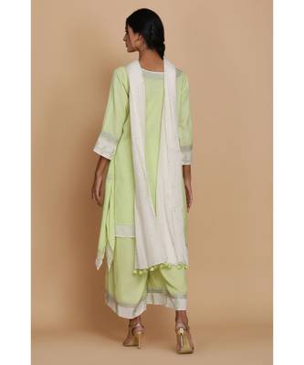 Anju Harleen Apple Green Double Layer Tunic With Farshi And Dupatta 4