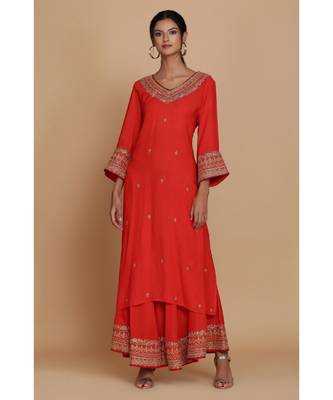 Anju Harleen Red Straight Tunic With Sharara 1