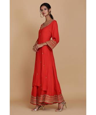 Anju Harleen Red Straight Tunic With Sharara 2