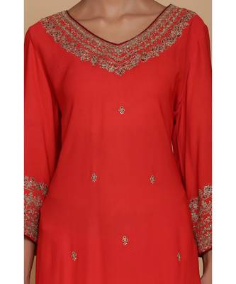 Anju Harleen Red Straight Tunic With Sharara 4