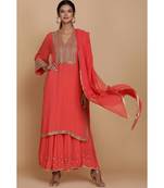  Coral Straoight Tunic With Sharara And Dupatta