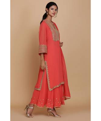  Coral Straoight Tunic With Sharara And Dupatta 3