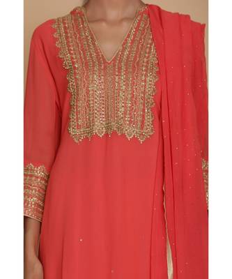  Coral Straoight Tunic With Sharara And Dupatta 4