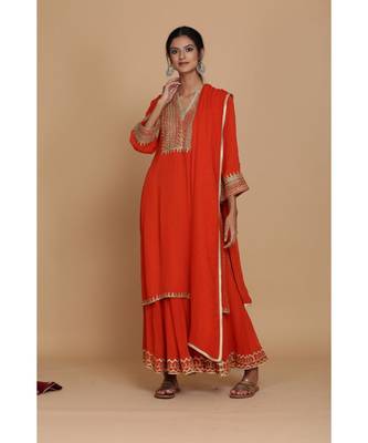  Burnt Orange Straight Tunic With Sharara And Dupatta 1