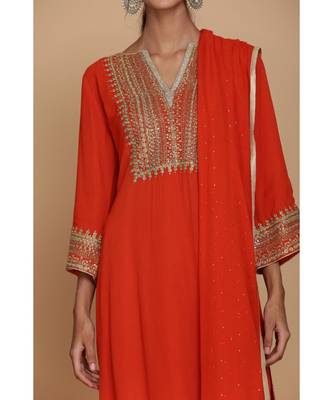  Burnt Orange Straight Tunic With Sharara And Dupatta 3
