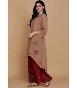 Copper Asymmetrical Double Layer Tunic With Maroon Farshi