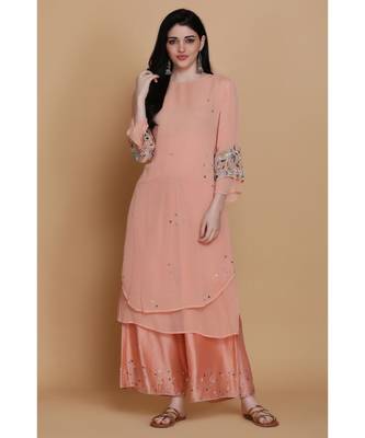 Peach Double Layer Tunic With Farshi 1