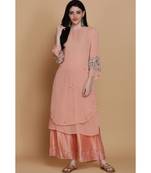 Peach Double Layer Tunic With Farshi