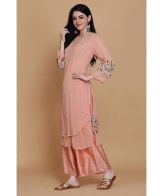 Peach Double Layer Tunic With Farshi 2