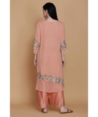 Peach Double Layer Tunic With Farshi 3