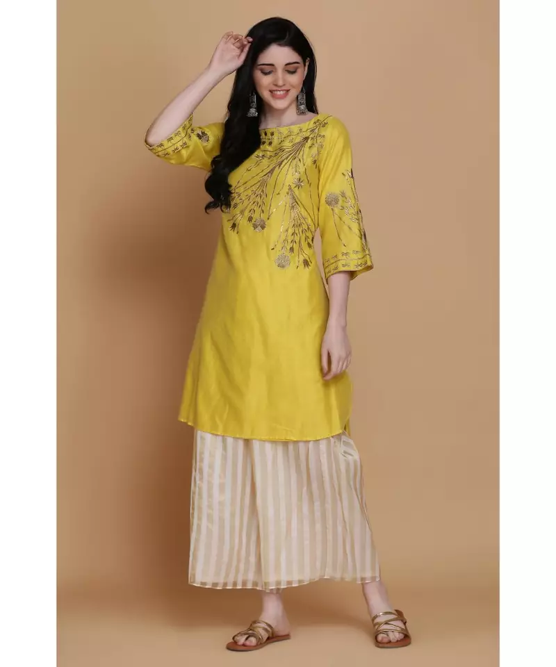 ANJU HARLEEN LIME GREEN TUNIC WITH FARSHI AND DUPATTA