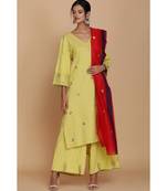  Lime Green Textured Tunic With Farshi And Red Dupatta