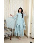 ANJU HARLEEN ICE BLUE SLEEVESLSS TUNIC WITH SKIRT AND OVERLAY