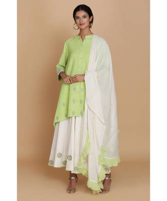  Apple Green Assymetrical Tunic With Sharara 1