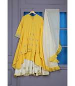 ANJU HARLEEN SUNSHINE YELLOW ASSYMETRICAL TUNIC WITH SHARARA AND DUPATTA