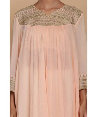 Peach Asymmetrical Flared Tunic With Farshi And Dupatta 3