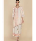 ANJU HARLEEN IVORY/PEACH ASYMMETRICAL TUNIC WITH FARSHI