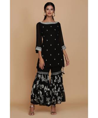  Black Short Tunic With Sharara 1