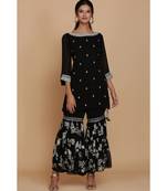 ANJU HARLEEN BLACK SHORT TUNIC WITH SHARARA