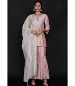Light Pink Short Tunic With Gharara And Ivory Dupatta