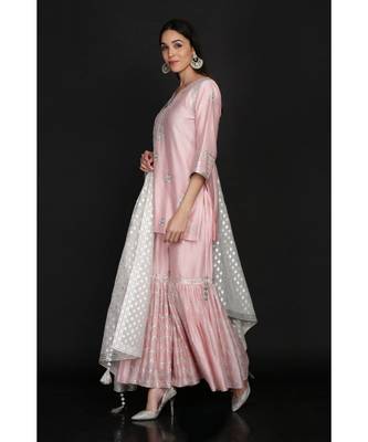 Light Pink Short Tunic With Gharara And Ivory Dupatta 2