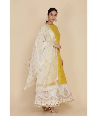  Lime Green Straight Tunic With Ivory Sharara And Dupatta  1