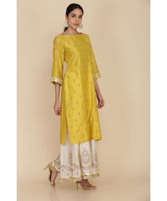  Lime Green Straight Tunic With Ivory Sharara And Dupatta  2