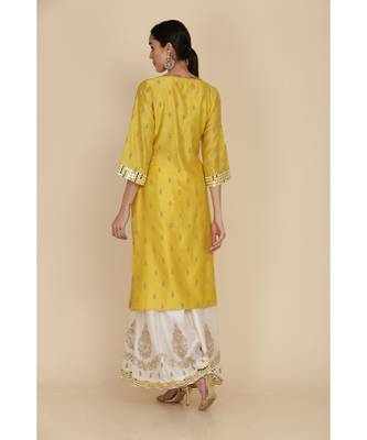  Lime Green Straight Tunic With Ivory Sharara And Dupatta  4