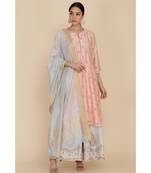 ANJU HARLEEN PEACH STRAIGHT TUNIC WITH ICE BLUE SHARARA AND DUPATTA WITH ZARI