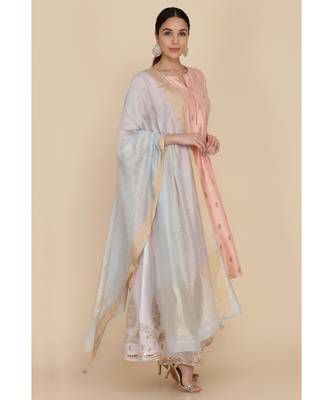  Peach Straight Tunic With Ice Blue Sharara And Dupatta 2