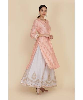  Peach Straight Tunic With Ice Blue Sharara And Dupatta 4